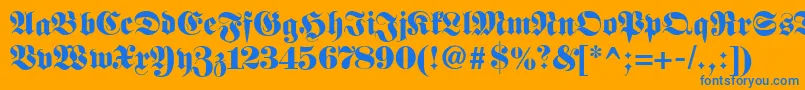 Fetteclassicunzfraktur-Schriftart – Blaue Schriften auf orangefarbenem Hintergrund