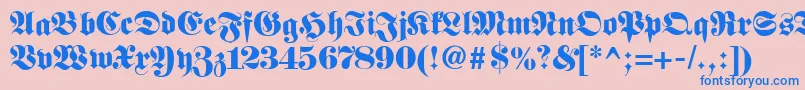 Fetteclassicunzfraktur-Schriftart – Blaue Schriften auf rosa Hintergrund