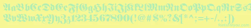 Fetteclassicunzfraktur Font – Green Fonts on Yellow Background