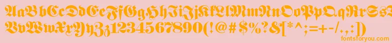 Fetteclassicunzfraktur-Schriftart – Orangefarbene Schriften auf rosa Hintergrund