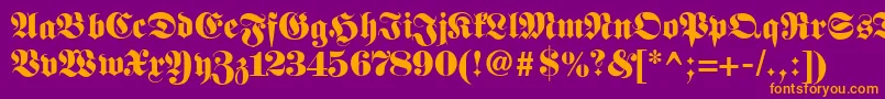 Fonte Fetteclassicunzfraktur – fontes laranjas em um fundo violeta