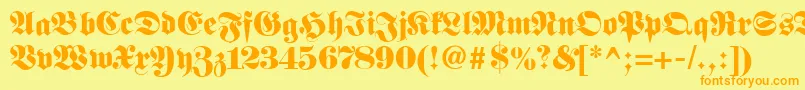 Fetteclassicunzfraktur-Schriftart – Orangefarbene Schriften auf gelbem Hintergrund