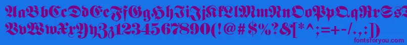 Fetteclassicunzfraktur-Schriftart – Violette Schriften auf blauem Hintergrund