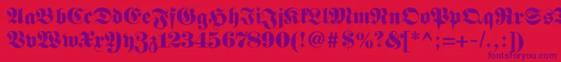 Fetteclassicunzfraktur-Schriftart – Violette Schriften auf rotem Hintergrund