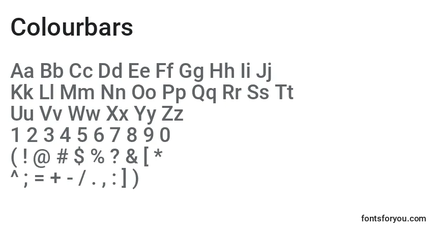 Czcionka Colourbars – alfabet, cyfry, specjalne znaki