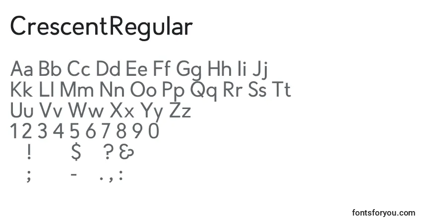 Czcionka CrescentRegular – alfabet, cyfry, specjalne znaki