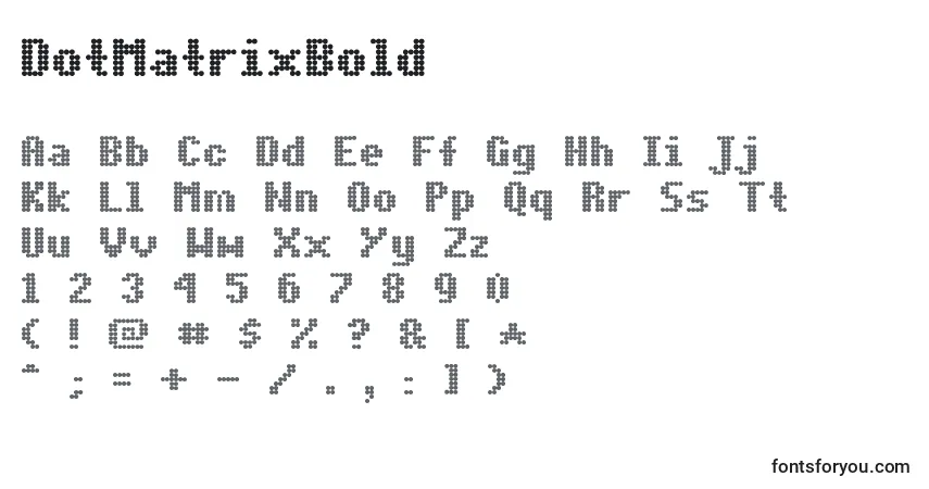 A fonte DotMatrixBold – alfabeto, números, caracteres especiais