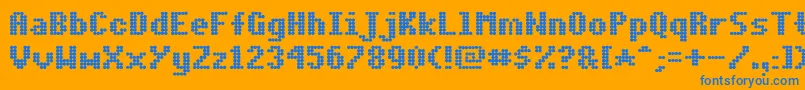 DotMatrixBold-Schriftart – Blaue Schriften auf orangefarbenem Hintergrund
