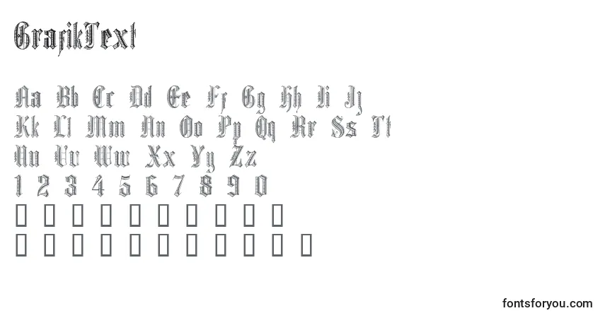 Czcionka GrafikText – alfabet, cyfry, specjalne znaki