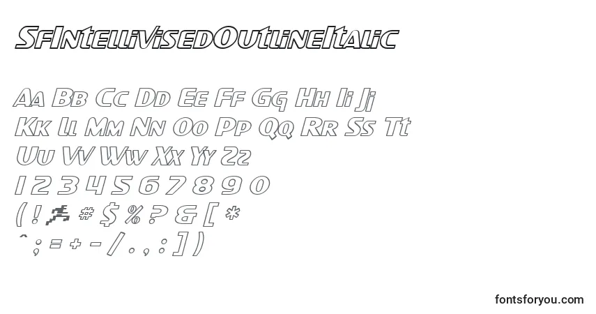 Шрифт SfIntellivisedOutlineItalic – алфавит, цифры, специальные символы