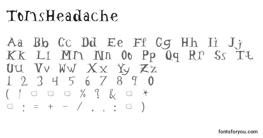 Schriftart TomsHeadache – Alphabet, Zahlen, spezielle Symbole