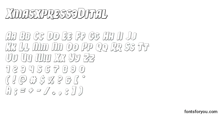 Czcionka Xmasxpress3Dital – alfabet, cyfry, specjalne znaki