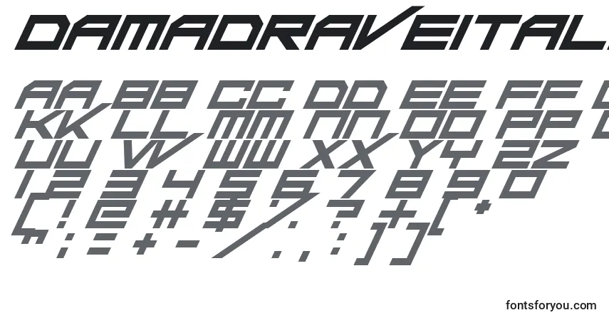 Schriftart DaMadRaveItalic – Alphabet, Zahlen, spezielle Symbole