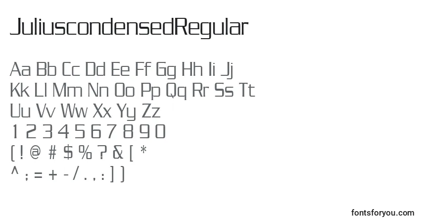 JuliuscondensedRegular-fontti – aakkoset, numerot, erikoismerkit