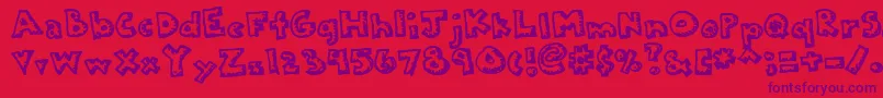 Czcionka Kkplastc – fioletowe czcionki na czerwonym tle