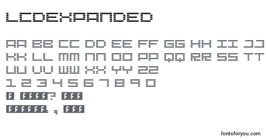 Czcionka LcdExpanded – alfabet, cyfry, specjalne znaki