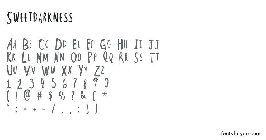 A fonte Sweetdarkness – alfabeto, números, caracteres especiais