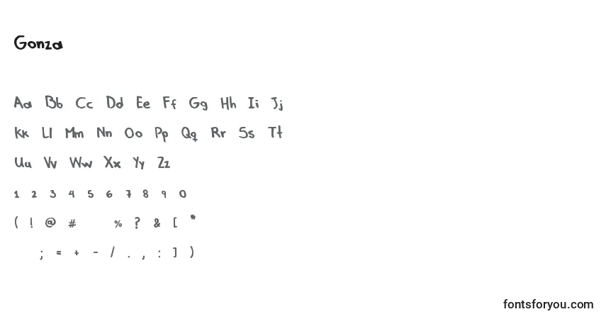 Шрифт Gonza – алфавит, цифры, специальные символы