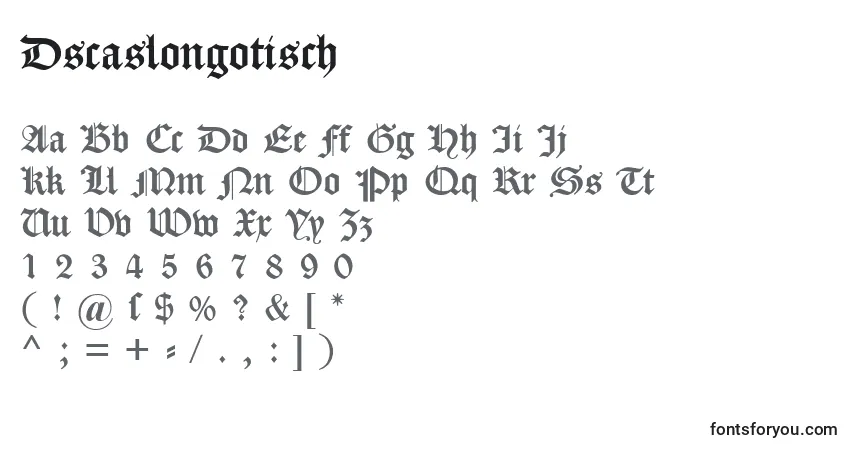 A fonte Dscaslongotisch – alfabeto, números, caracteres especiais