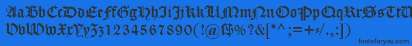 Dscaslongotisch-Schriftart – Schwarze Schriften auf blauem Hintergrund