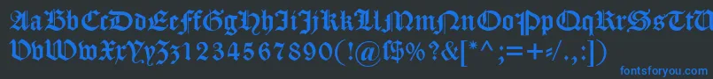 Dscaslongotisch-Schriftart – Blaue Schriften auf schwarzem Hintergrund