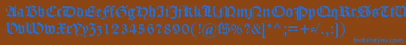 Dscaslongotisch-Schriftart – Blaue Schriften auf braunem Hintergrund