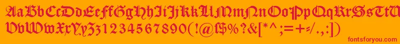 フォントDscaslongotisch – オレンジの背景に赤い文字