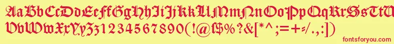 フォントDscaslongotisch – 赤い文字の黄色い背景
