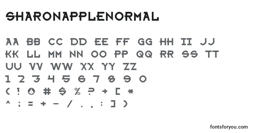Czcionka SharonAppleNormal – alfabet, cyfry, specjalne znaki