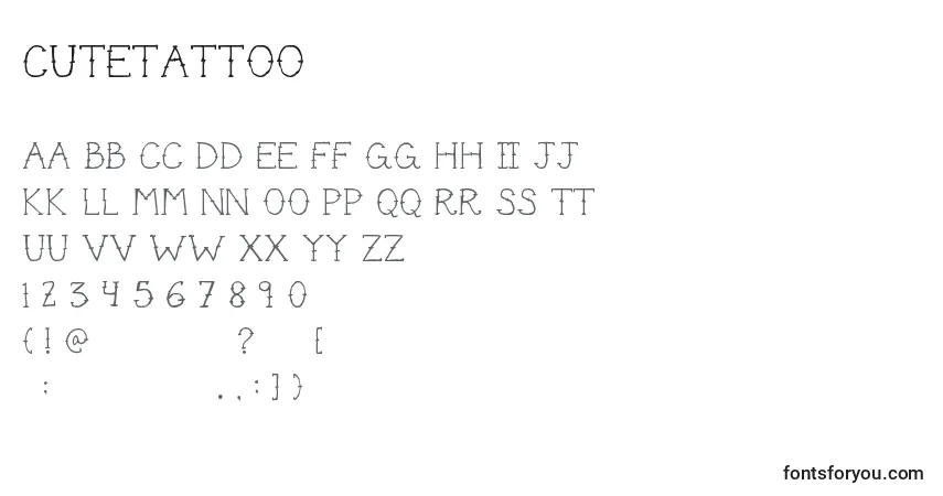 Czcionka CuteTattoo – alfabet, cyfry, specjalne znaki