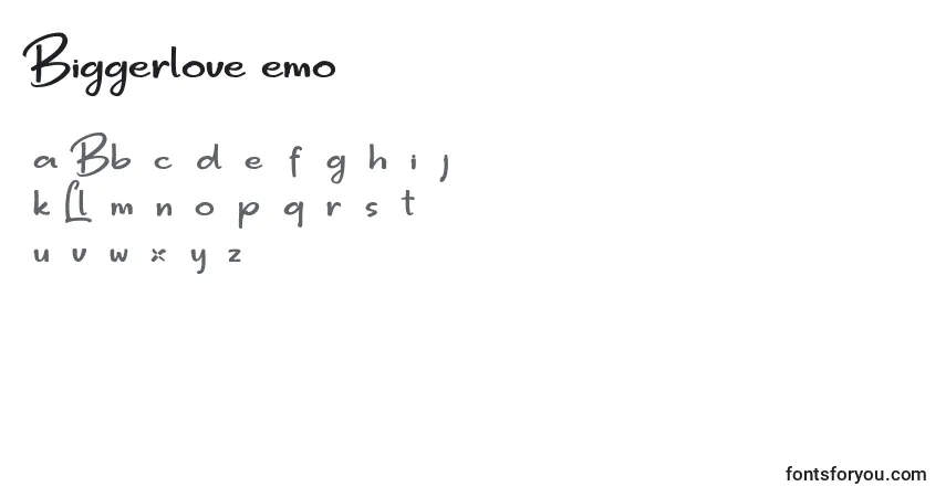 Czcionka BiggerloveDemo – alfabet, cyfry, specjalne znaki