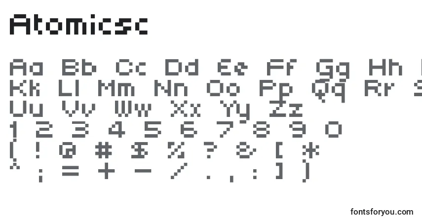 Czcionka Atomicsc – alfabet, cyfry, specjalne znaki