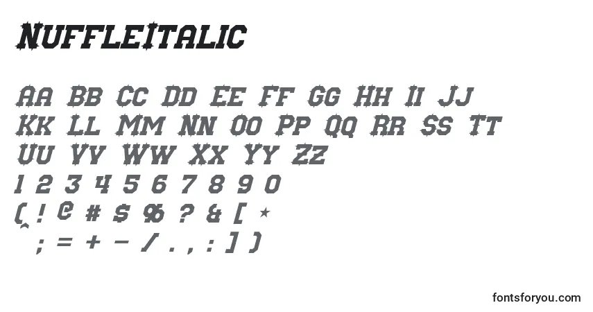 Czcionka NuffleItalic – alfabet, cyfry, specjalne znaki