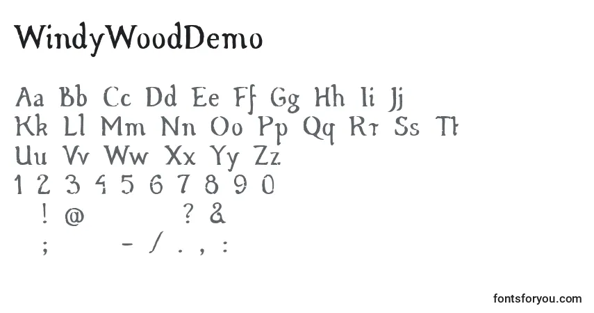 Шрифт WindyWoodDemo – алфавит, цифры, специальные символы