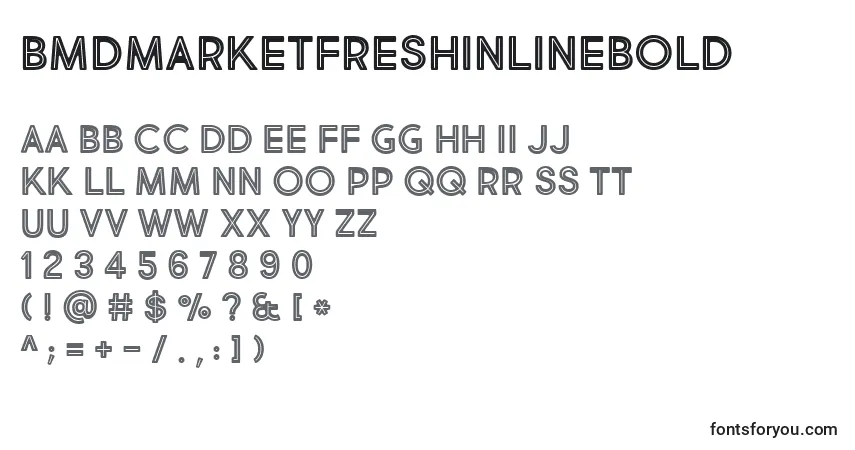 Schriftart BmdMarketFreshInlineBold – Alphabet, Zahlen, spezielle Symbole