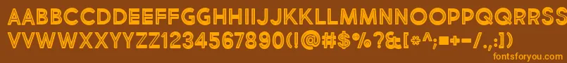 フォントBmdMarketFreshInlineBold – オレンジ色の文字が茶色の背景にあります。