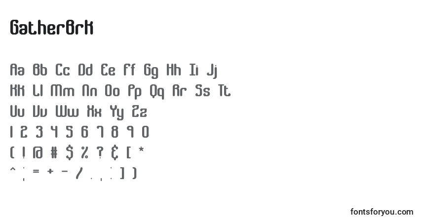 characters of gatherbrk font, letter of gatherbrk font, alphabet of  gatherbrk font