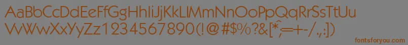 K792GeometricalRegularフォントについての詳細 フォントK792GeometricalRegular – 茶色の文字が灰色の背景にあります。