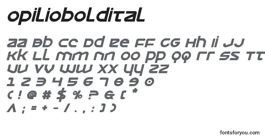 Schriftart Opilioboldital – Alphabet, Zahlen, spezielle Symbole