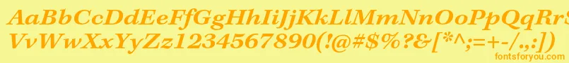 フォントKeplerstdSemiboldextitcapt – オレンジの文字が黄色の背景にあります。