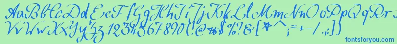 フォントWolgastScript – 青い文字は緑の背景です。