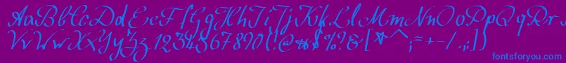 WolgastScript-fontti – siniset fontit violetilla taustalla