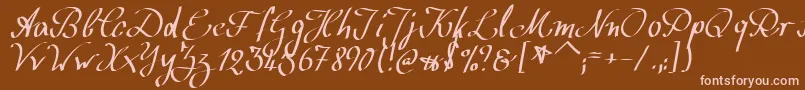 WolgastScript-fontti – vaaleanpunaiset fontit ruskealla taustalla