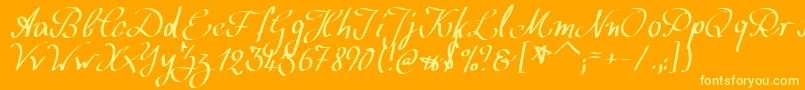 WolgastScript-Schriftart – Gelbe Schriften auf orangefarbenem Hintergrund