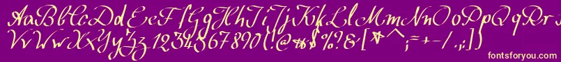 WolgastScript-Schriftart – Gelbe Schriften auf violettem Hintergrund