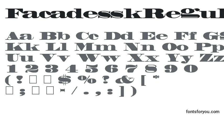 Czcionka FacadesskRegular – alfabet, cyfry, specjalne znaki
