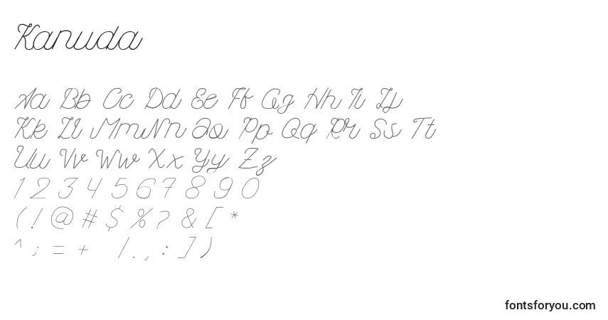 Schriftart Kanuda – Alphabet, Zahlen, spezielle Symbole