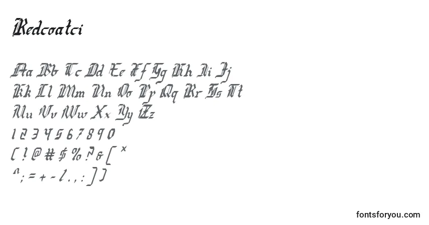 A fonte Redcoatci – alfabeto, números, caracteres especiais
