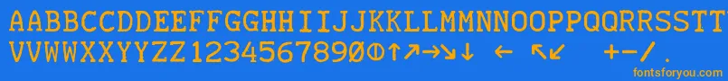 フォントTeletype19451985 – オレンジ色の文字が青い背景にあります。