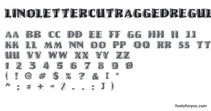 A fonte LinoletterCutRaggedRegular – alfabeto, números, caracteres especiais